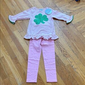 Classic Whimsy Pink Ruffle Outfit with Green Shamrock Size 8 NWT